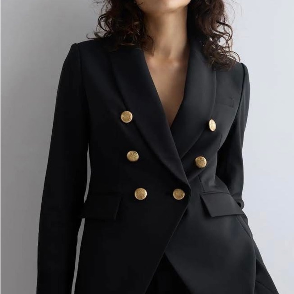 Quince Women's Scuba Black Captain Blazer with Cashmere Dickey
